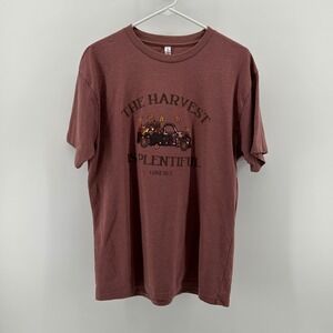 Love in Faith Mauve Sequin Pumpkin Truck Harvest Plentiful Luke 10:2 T-Shirt L